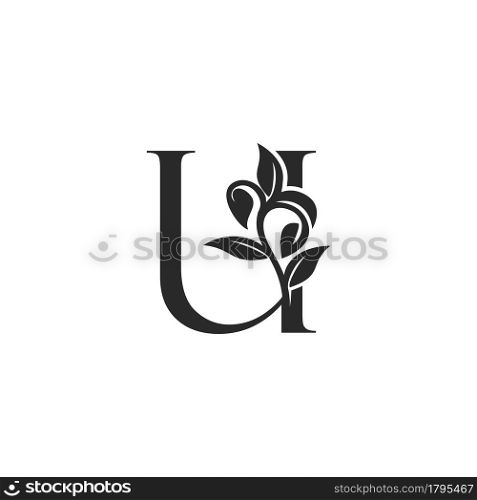 Monogram Nature Floral U Luxury Letter Logo Concept. Elegance black and white florist alphabet font vector design