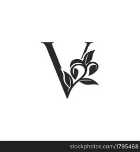 Monogram Nature Floral V Luxury Letter Logo Concept. Elegance black and white florist alphabet font vector design