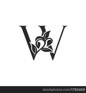 Monogram Nature Floral W Luxury Letter Logo Concept. Elegance black and white florist alphabet font vector design