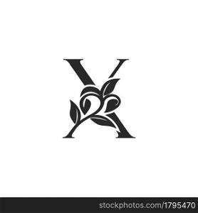 Monogram Nature Floral X Luxury Letter Logo Concept. Elegance black and white florist alphabet font vector design