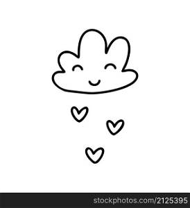 Monoline cute cloud with hearts. Vector Valentines Day Hand Drawn icon. Holiday sketch doodle Design element valentine. love decor for web, wedding and print. Isolated illustration.. Monoline cute cloud with hearts. Vector Valentines Day Hand Drawn icon. Holiday sketch doodle Design element valentine. love decor for web, wedding and print. Isolated illustration