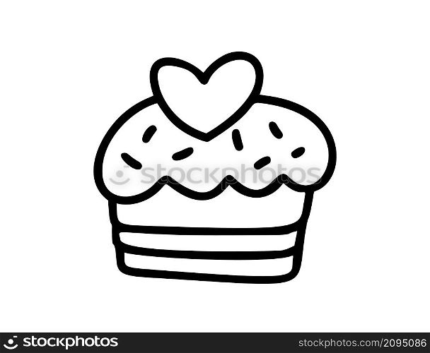 Monoline cute muffin with heart. Vector Valentines Day Hand Drawn icon. Holiday sketch doodle Design element valentine. love decor for web, wedding and print. Isolated illustration.. Monoline cute muffin with heart. Vector Valentines Day Hand Drawn icon. Holiday sketch doodle Design element valentine. love decor for web, wedding and print. Isolated illustration