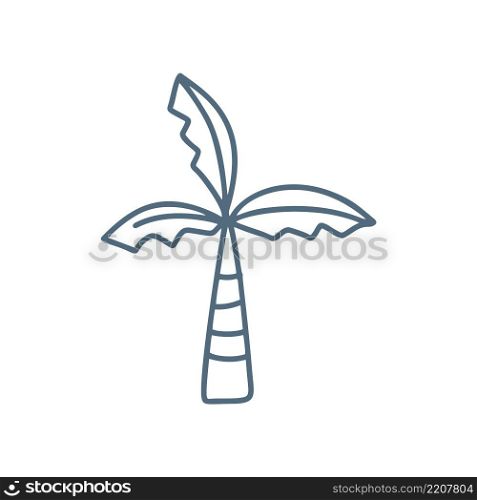 Monoline doodle line palm tree illustration in scandinavian vector style. Hand drawn icon. Cute kids illustration on white background.. Monoline doodle line palm tree illustration in scandinavian vector style. Hand drawn icon. Cute kids illustration on white background