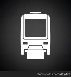 Monorail icon front view. Black background with white. Vector illustration.