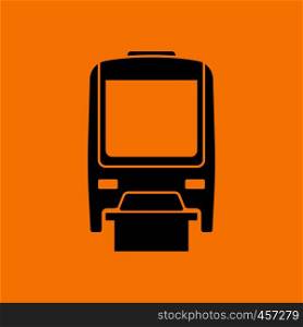 Monorail icon front view. Black on Orange background. Vector illustration.