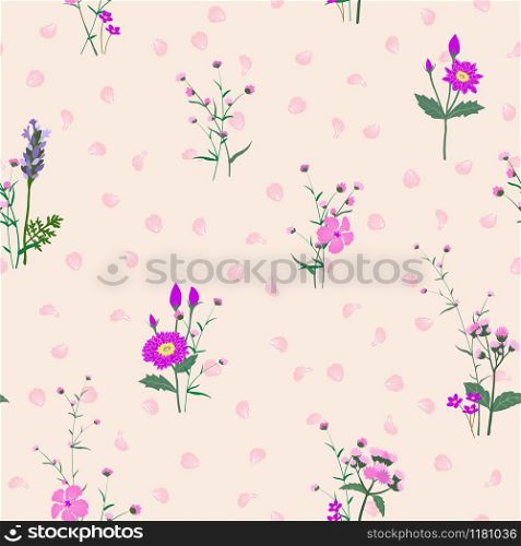 Monotone on purple shade blooming flowers garden seamless pattern for decorative,fashion,fabric,textile,print or wallpaper,vector illustration