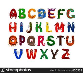 Monster alphabet. Vector funny monster characters abc vector. Monster funny alphabet