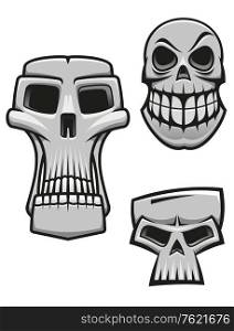 Monster and zombie skulls set isolated on white for halloween or horror concet design