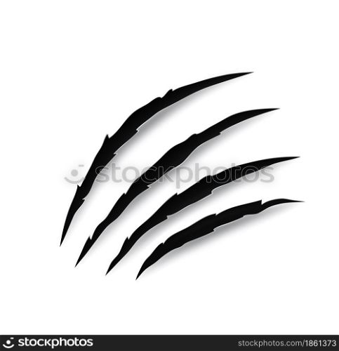 Monster claw mark scratches, predator realistic nail trails. Vector traces of wild animal. Tiger, bear or cat paws talon rips or sherds. Lion, dragon or beast breaks, 3d marks on white background. Monster claw mark scratches, predator 3d nails
