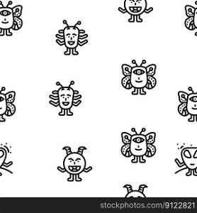 monster cute character vector seamless pattern thin line illustration. monster cute character vector seamless pattern