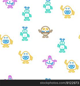 monster cute character vector seamless pattern thin line illustration. monster cute character vector seamless pattern