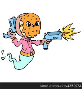 monster donut head shooting gun