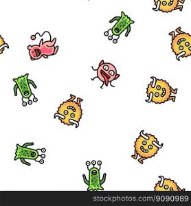 monster funny cute alien vector seamless pattern thin line illustration. monster funny cute alien vector seamless pattern