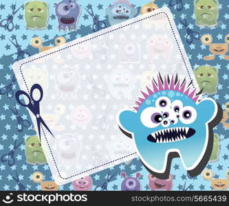 Monster happy birthday, or valentine&rsquo;s card with cute monster, vector