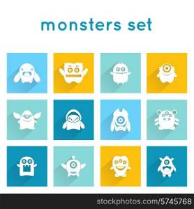Monster icons funny mutant animal creature emoticons set isolated vector illustration