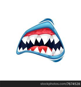 Monster mouth vector icon, creepy zombie or alien jaws with sharp teeth, blue lips and red tongue. Halloween creature roaring mouth isolated on white background. Monster mouth vector icon, creepy zombie or alien