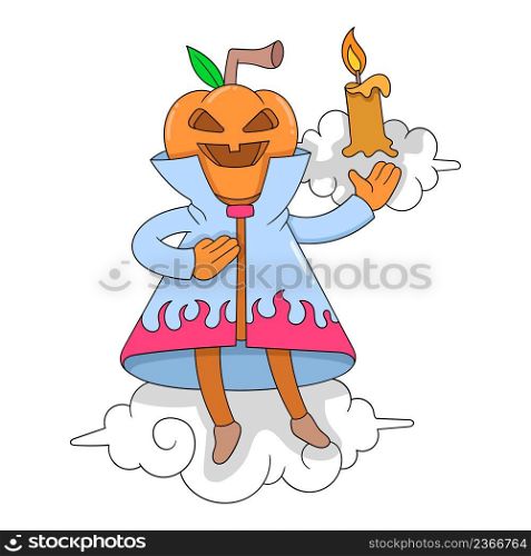 monster pumpkin carrying candles for halloween