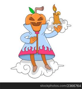 monster pumpkin carrying candles for halloween