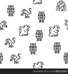 Monster Scary Fantasy Characters Vector Seamless Pattern Thin Line Illustration. Monster Scary Fantasy Characters vector seamless pattern