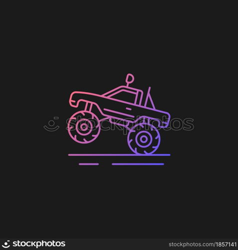 Monster truck racing gradient vector icon for dark theme. Pickup with oversized tires. Competitive, entertainment event. Thin line color symbol. Modern style pictogram. Vector isolated outline drawing. Monster truck racing gradient vector icon for dark theme