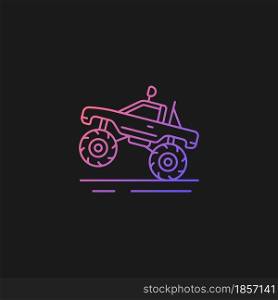 Monster truck racing gradient vector icon for dark theme. Pickup with oversized tires. Competitive, entertainment event. Thin line color symbol. Modern style pictogram. Vector isolated outline drawing. Monster truck racing gradient vector icon for dark theme