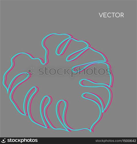 Monstera leaf flat color vector background. Glitch decorative philodendron on grey backdrop. Floral leaves. Tropical summer vacation social media post mock up. Exotic resort web banner template