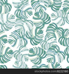 Monstera leaf tropical seamless pattern. Palm leaves endless background. Botanical wallpaper. Decorative backdrop for fabric design, textile print, wrapping, cover. Vector illustration.. Monstera leaf tropical seamless pattern. palm leaves endless background. Botanical wallpaper.