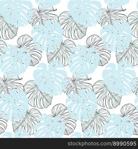 Monstera leaves seamless pattern for textile or wallpapers. Vector tropical leaves background. Monstera green leaves seamless pattern for textile or wallpapers. Vector tropical leaves background