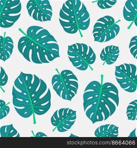 Monstera leaves seamless pattern. Natural tropical exotic leaf. Scandinavian fabric print, organic garden vector background template. Illustration of seamless pattern background green monstera. Monstera leaves seamless pattern. Natural tropical exotic leaf. Scandinavian fabric print, organic garden vector background template