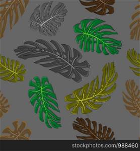 Monstera leaves seamless textile pattern. Set of vector elements, for tropical, exotic, summer design. Monstera deliciosa isolated on background.. Monstera leaves seamless textile pattern.