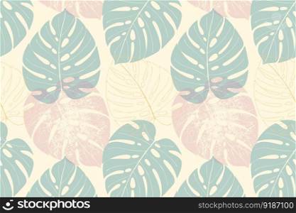 Monstera pattern tropic abstract , pastel colors.