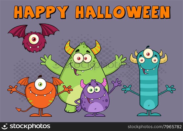 Monsters Cartoon Characters. Illustration Greeting Card
