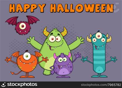 Monsters Cartoon Characters. Illustration Greeting Card