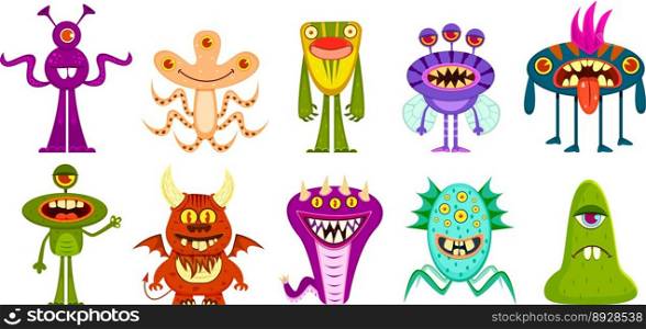 Monsters cute goblins and gremlins scary aliens vector image