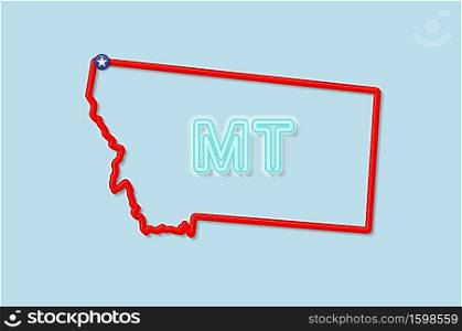 Montana US state bold outline map. Glossy red border with soft shadow. Two letter state abbreviation. Vector illustration.. Montana US state bold outline map. Vector illustration