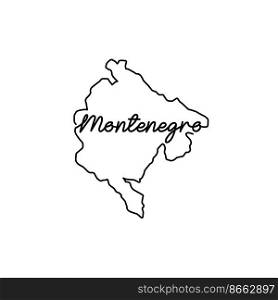 Montenegro outline map with the handwritten country name. Continuous line drawing of patriotic home sign. A love for a small homeland. T-shirt print idea. Vector illustration.. Montenegro outline map with the handwritten country name. Continuous line drawing of patriotic home sign