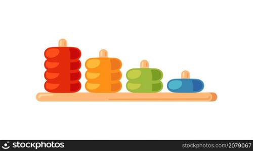 Montessori education logic toy. Baby multicolored sorter. Children wooden toy for preschool kids. Montessori system for early childhood development. Vector illustration isolated on white background.. Montessori education logic toy. Baby multicolored sorter. Children wooden toy for preschool kids. Montessori system for early childhood development. Vector illustration isolated on white background
