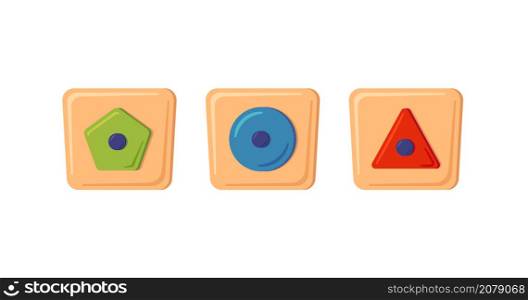 Montessori education logic toy. Baby multicolored sorter. Children wooden toy for preschool kids. Montessori system for early childhood development. Vector illustration isolated on white background.. Montessori education logic toy. Baby multicolored sorter. Children wooden toy for preschool kids. Montessori system for early childhood development. Vector illustration isolated on white background