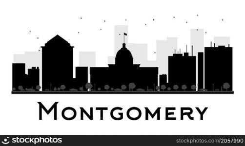 Montgomery City skyline black and white silhouette. Vector illustration. Simple flat concept for tourism presentation, banner, placard or web site. Business travel concept. Cityscape with landmarks