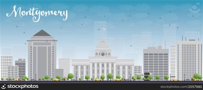 Montgomery Skyline with Grey Building and Blue Sky. Alabama. Vector Illustration