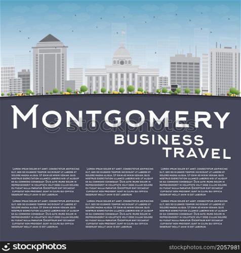 Montgomery Skyline with Grey Building, Blue Sky and copy space. Alabama. Vector Illustration