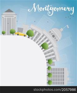 Montgomery Skyline with Grey Building, Blue Sky and copy space. Alabama. Vector Illustration