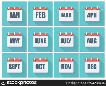 Month Dates Flat Icon Set with Long Shadow. Vector Illustration EPS10
