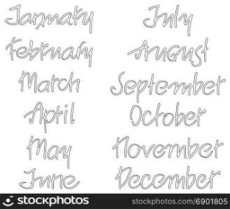Months of the year. Handwritten words. Hand lettering for calendar. vector