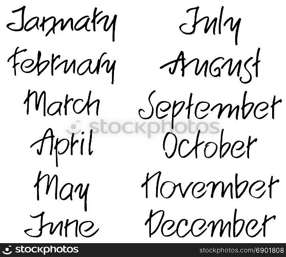 Months of the year. Handwritten words. Hand lettering for calendar. vector