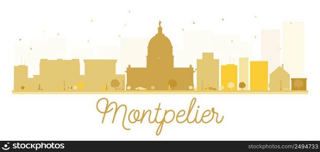 Montpelier City skyline golden silhouette. Vector illustration. Simple flat concept for tourism presentation, banner, placard or web site. Business travel concept. Cityscape with landmarks
