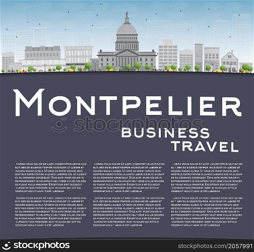 Montpelier (Vermont) city skyline with grey buildings and copy space. Business travel concept. Vector illustration