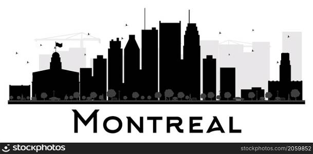 Montreal City skyline black and white silhouette. Vector illustration. Simple flat concept for tourism presentation, banner, placard or web site. Business travel concept. Cityscape with landmarks