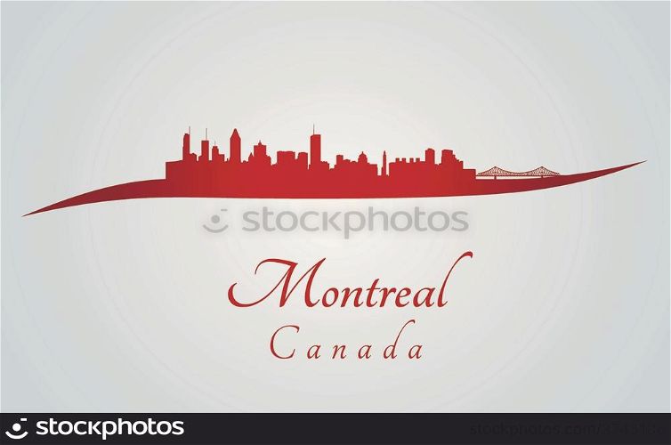 Montreal skyline in red and gray background in editable vector file