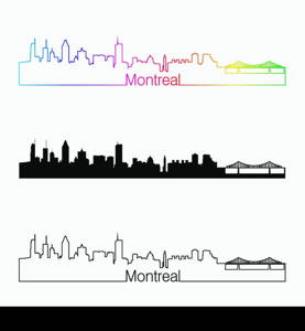 Montreal skyline linear style with rainbow in editable vector file